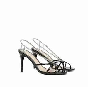 NEW NWT Gucci Crystal Chain Sandals EU 39/ US 9 Black